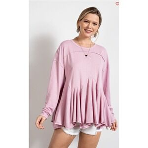 EASEL Los Angeles Pleated Bottom Tunic Long Sleeve Top Boho Rose Size L NWT